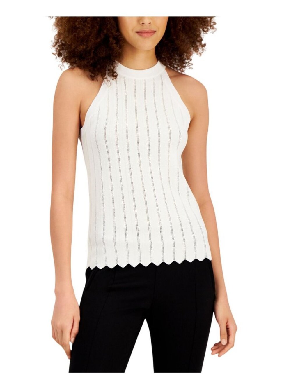 NWT INC International Concepts Womens Novelty Stitch Halter Top Washed White M